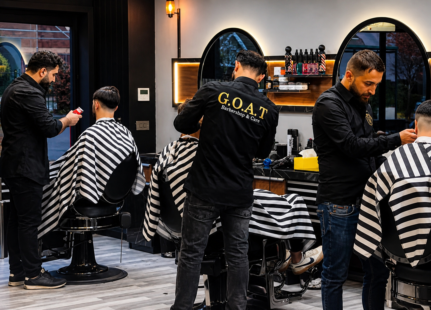 Inside G.O.A.T Barbershop — barbers at work
